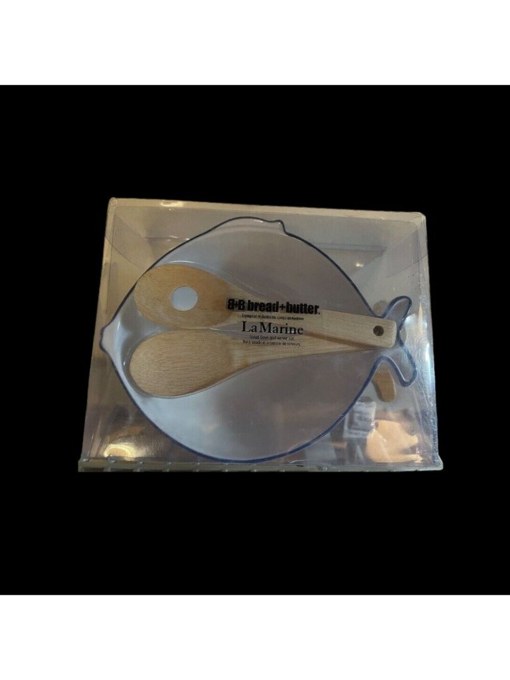 Bread & Butter, La Marine Fish‑Shaped Salad Bowl & Bamboo Server Set New in Box